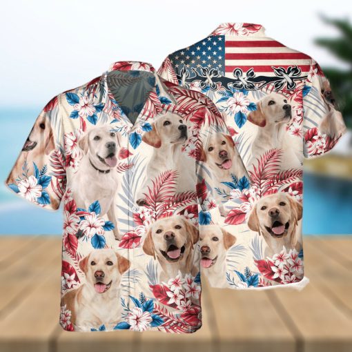 Labrador Retriever Dog United States Flag Hawaiian Flowers All Over Printed 3D Hawaiian Shirt