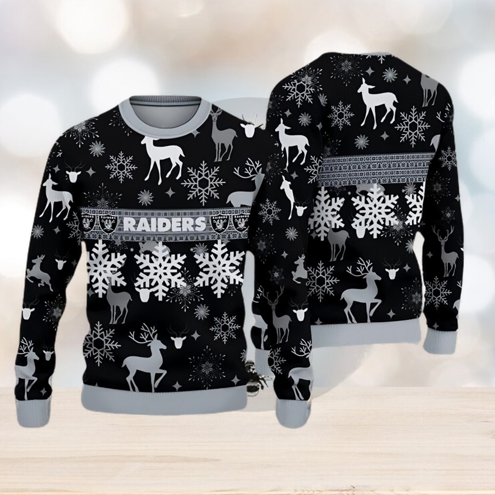 Team Logo Snowflake Pattern Oakland Raiders Ugly Christmas Sweater For Fans