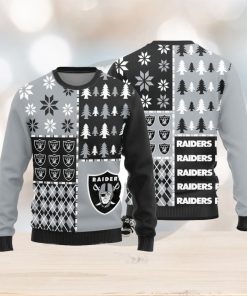 Las Vegas Raiders Christmas Pine Trees Pattern Knitted Ugly Christmas Sweater AOP Gift For Men And Women