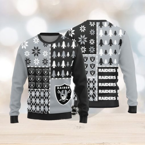 Las Vegas Raiders Christmas Pine Trees Pattern Knitted Ugly Christmas Sweater AOP Gift For Men And Women