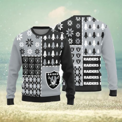 Las Vegas Raiders Christmas Pine Trees Pattern Knitted Ugly Christmas Sweater AOP Gift For Men And Women