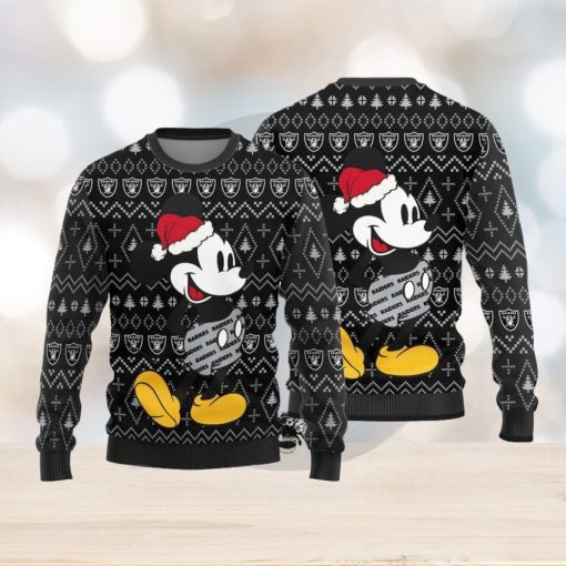 Las Vegas Raiders Mick Mouse Christmas Pattern Knitted Ugly Christmas Sweater AOP Gift For Men And Women