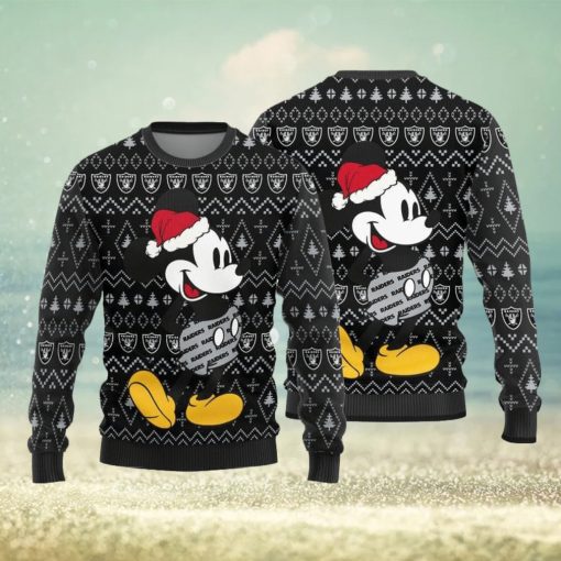 Las Vegas Raiders Mick Mouse Christmas Pattern Knitted Ugly Christmas Sweater AOP Gift For Men And Women