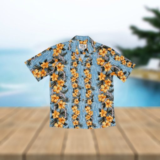 Lei of Aloha Blue Cotton Poplin Men s Hawaiian Shirt