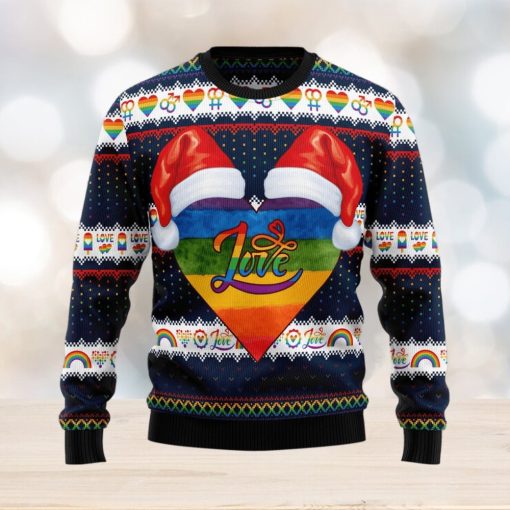 Lgbt Heart Lover Santa Hat Ugly Christmas Sweater