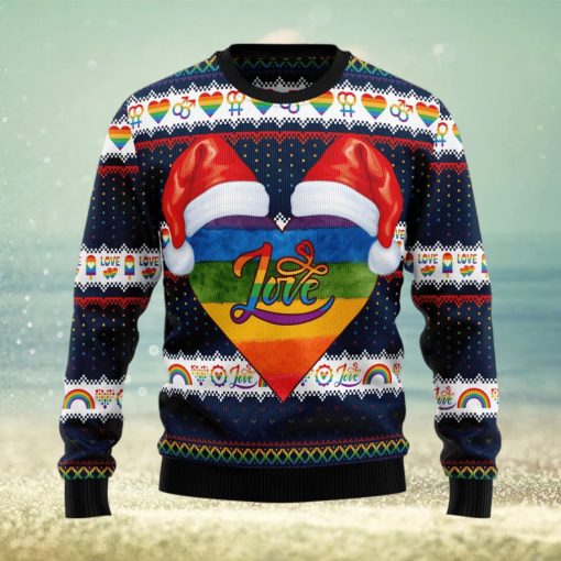 Lgbt Heart Lover Santa Hat Ugly Christmas Sweater