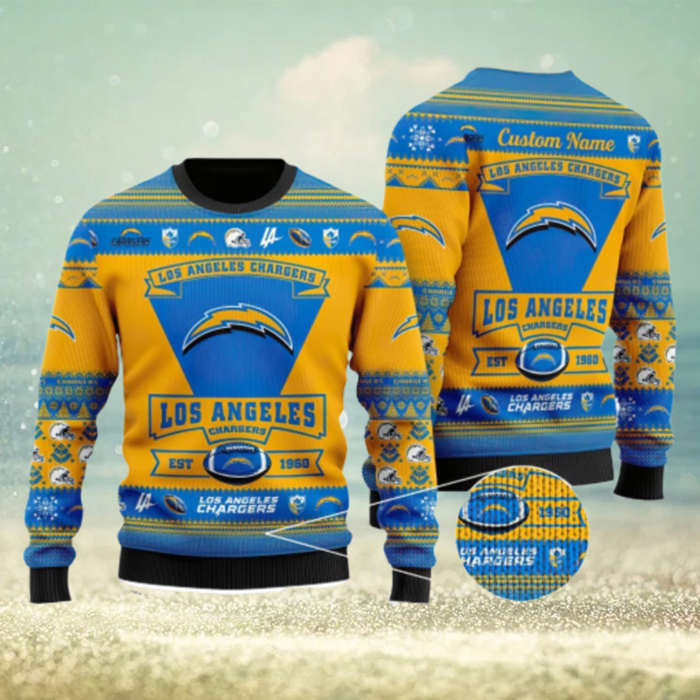 Los Angeles Chargers Team Custom Name Ugly Christmas Sweater For