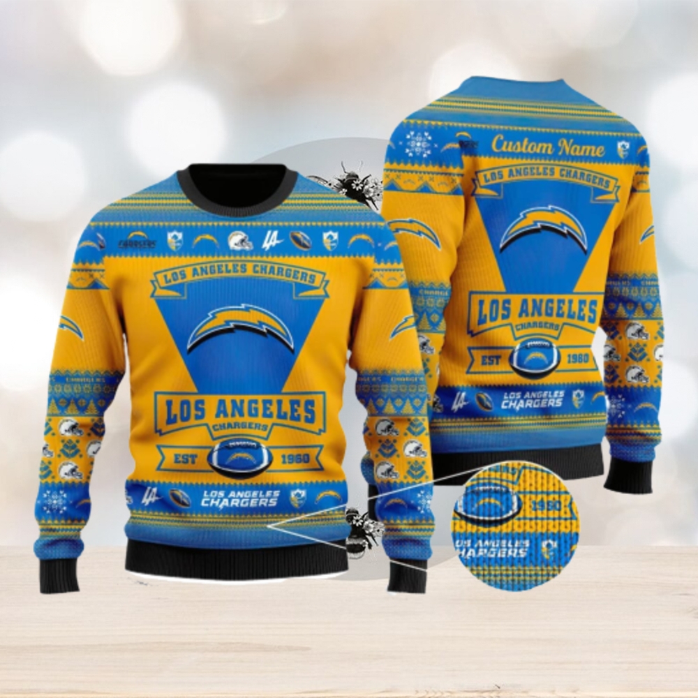 Los Angeles Chargers Team Custom Name Ugly Christmas Sweater For