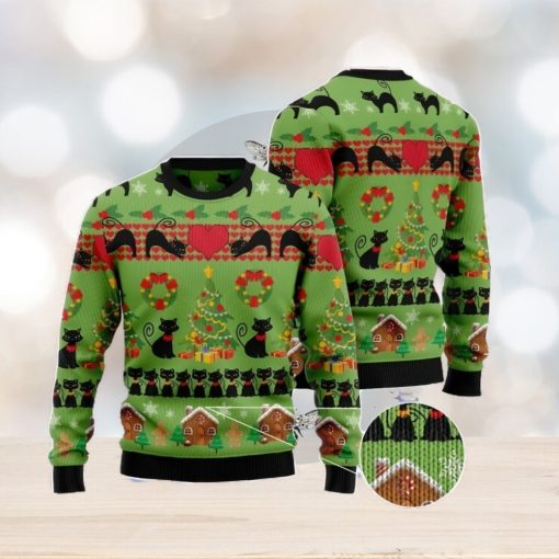 Love Black Cat Men And Women Christmas Gift 3D Ugly Christmas Sweater