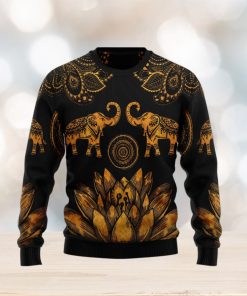 Lovely Gold Elephant Black Ugly Christmas Sweater