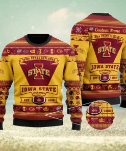 Lowa State Cyclones Football Team Logo Ugly Christmas Sweater Custom Name Christmas For Fans