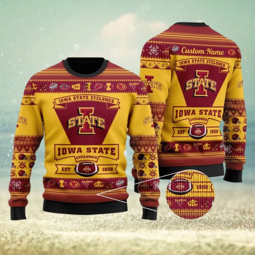 Lowa State Cyclones Football Team Logo Ugly Christmas Sweater Custom Name Christmas For Fans