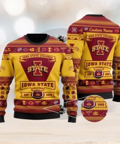 Lowa State Cyclones Football Team Logo Ugly Christmas Sweater Custom Name Christmas For Fans