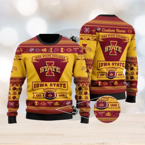 Lowa State Cyclones Football Team Logo Ugly Christmas Sweater Custom Name Christmas For Fans