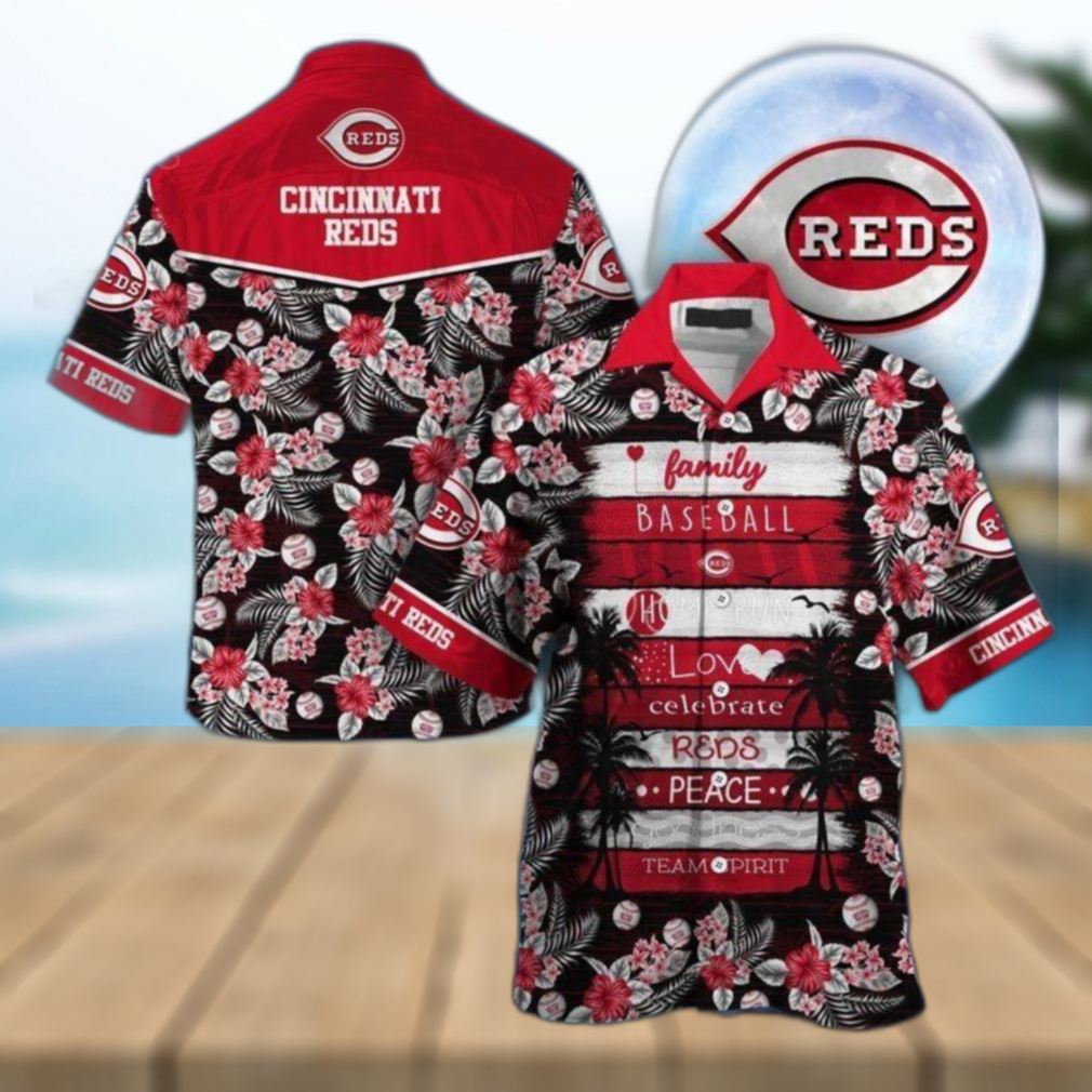 Cincinnati Reds Hawaiian Shirt Red Black Logo Cincinnati Reds Gift