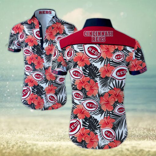 MLB Cincinnati Reds Hawaiian Shirt Red Hibiscus Flowers Beach Trip Gift