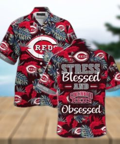 MLB Cincinnati Reds Hawaiian Shirt Stress Blessed Obsessed Aloha Beach Trip Gift