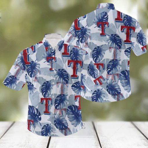 MLB Texas Rangers Logo Leaf 3D Hawaiian Shirt For Fans Gift Summer