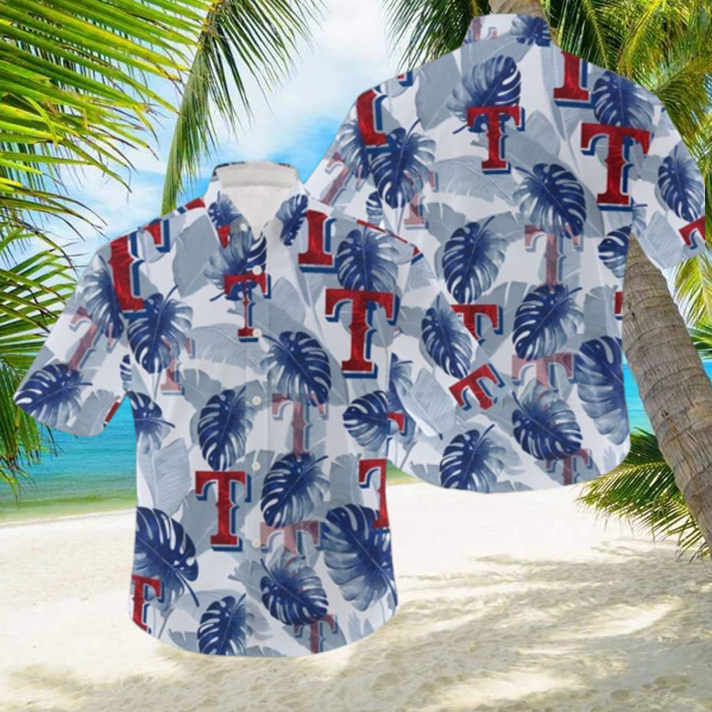 MLB Texas Rangers Logo Leaf 3D Hawaiian Shirt For Fans Gift Summer
