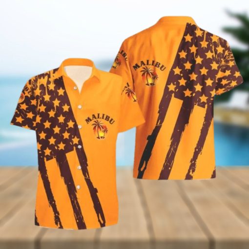 Malibu Rum USA Flag Hawaiian Combo Shirt And Short Gift Hawaiian For Mens