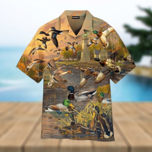 Mallard Duck Lake Sunset Trendy Hawaiian Shirt For