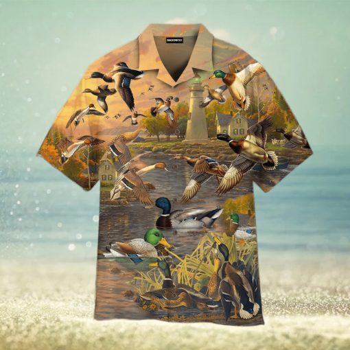 Mallard Duck Lake Sunset Trendy Hawaiian Shirt For