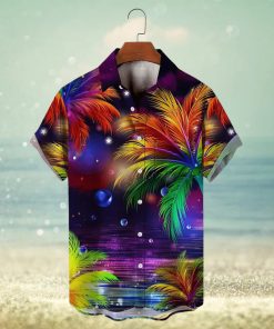 Men s Hawaiian Coconut Tree Sunset Landscape Vacation Button Down Shirt  Plus Size Trendy Tee