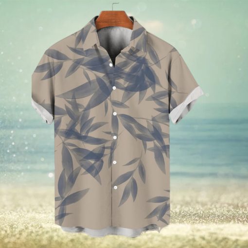 Men’s Shirt Graphic Prints Leaves Turndown Blue Khaki Street Casual Short Sleeves Button Down Print Clothing Apparel Tropical Fashion Designer Hawaiian