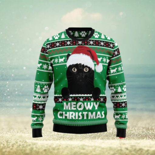 Meowy Black Cat Ugly Christmas Sweaters