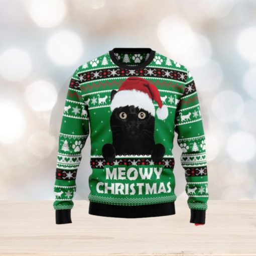 Meowy Black Cat Ugly Christmas Sweaters