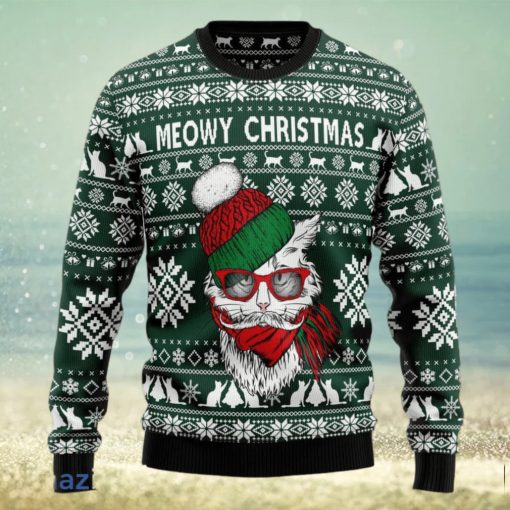 Meowy Christmas Cat Wearing Sunglass Christmas 3D Sweater