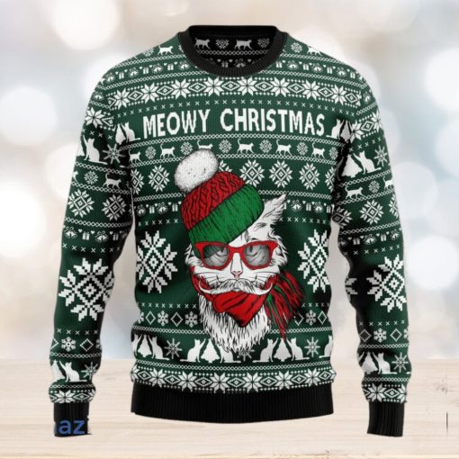 Meowy Christmas Cat Wearing Sunglass Christmas 3D Sweater