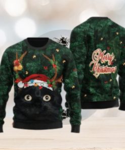 Merry Christmas Black Cat Ugly Sweater For Christmas