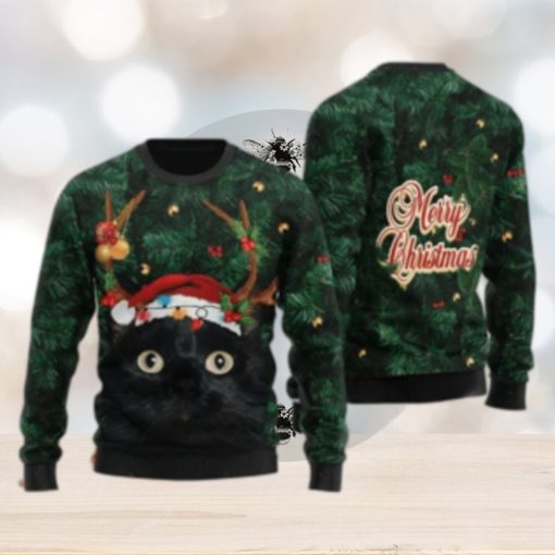 Merry Christmas Black Cat Ugly Sweater For Christmas