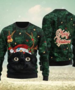 Merry Christmas Black Cat Ugly Sweater For Christmas