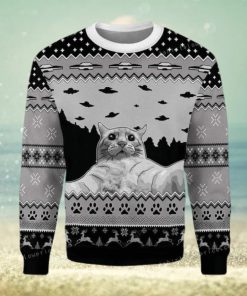 Merry Christmas Gearhomies Ufo Cat Funny Cat Selfie Christmas Ugly Sweater Party