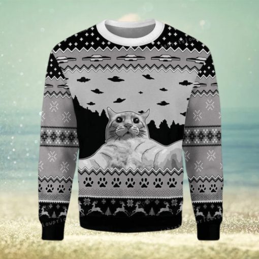 Merry Christmas Gearhomies Ufo Cat Funny Cat Selfie Christmas Ugly Sweater Party