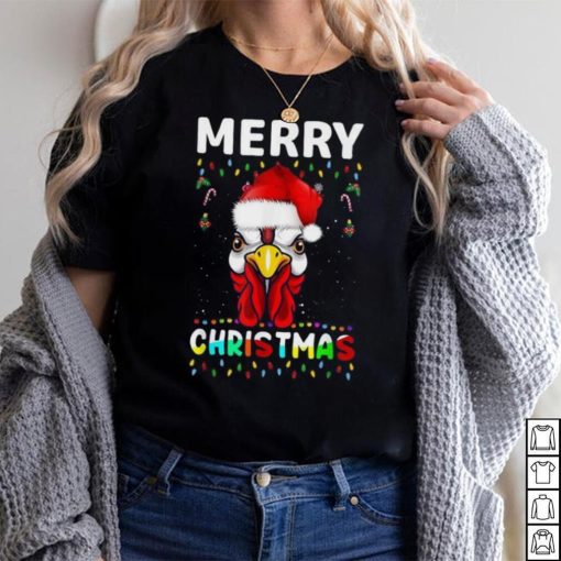 Merry Christmas Light Ugly Chicken Pajamas Santa Hat Xmas Shirt