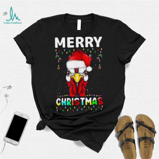 Merry Christmas Light Ugly Chicken Pajamas Santa Hat Xmas Shirt