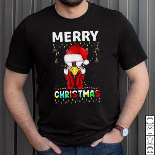 Merry Christmas Light Ugly Chicken Pajamas Santa Hat Xmas Shirt