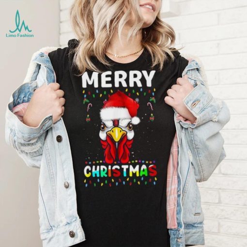 Merry Christmas Light Ugly Chicken Pajamas Santa Hat Xmas Shirt