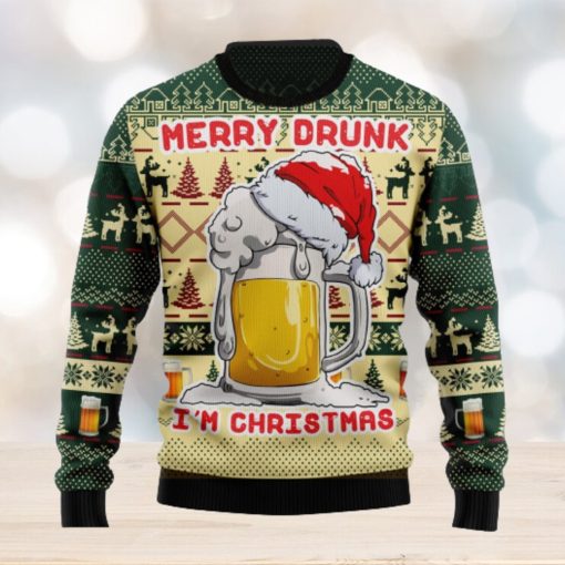 Merry Drunk In Christmas Beer Christmas Hat Ugly Christmas Sweater Unisex 3D Sweater Christmas Gift