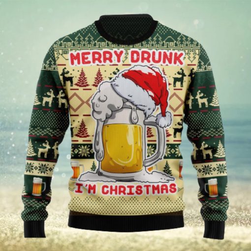 Merry Drunk In Christmas Beer Christmas Hat Ugly Christmas Sweater Unisex 3D Sweater Christmas Gift