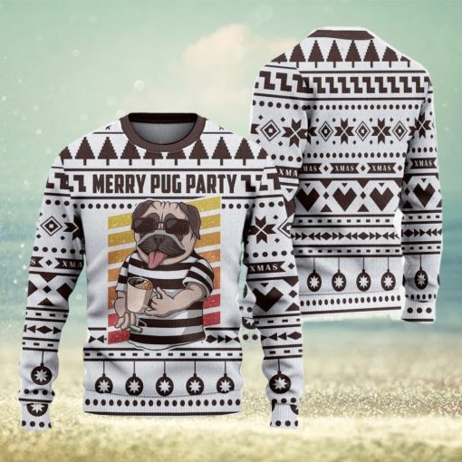 Merry Pug Party Ugly Christmas Sweater Knitted Gift For Men And Women