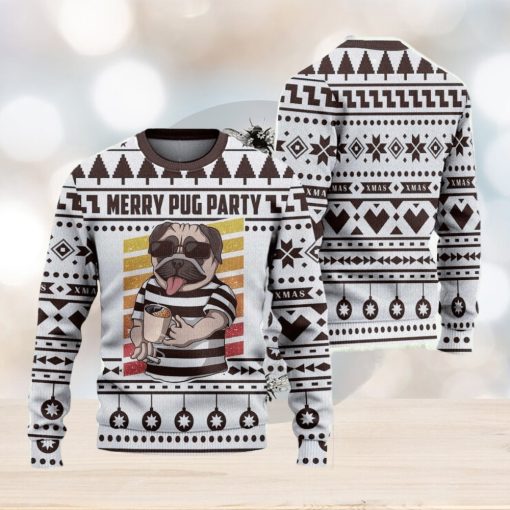 Merry Pug Party Ugly Christmas Sweater Knitted Gift For Men And Women