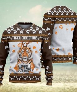 Merry Tiger Paw Ugly Christmas Sweater Knitted Gift For Men And Women