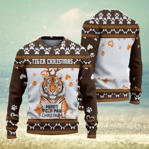 Merry Tiger Paw Ugly Christmas Sweater Knitted Gift For Men And Women