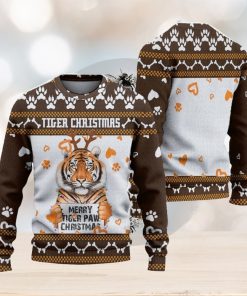 Merry Tiger Paw Ugly Christmas Sweater Knitted Gift For Men And Women