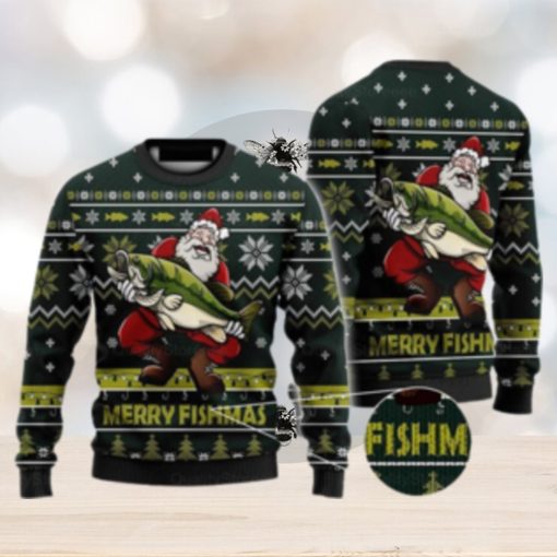 Mery Fismmas Santa Love Fishing Ugly Christmas Sweater