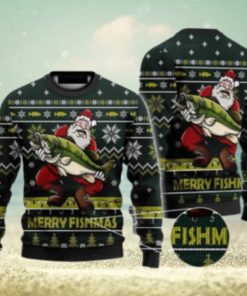 Mery Fismmas Santa Love Fishing Ugly Christmas Sweater